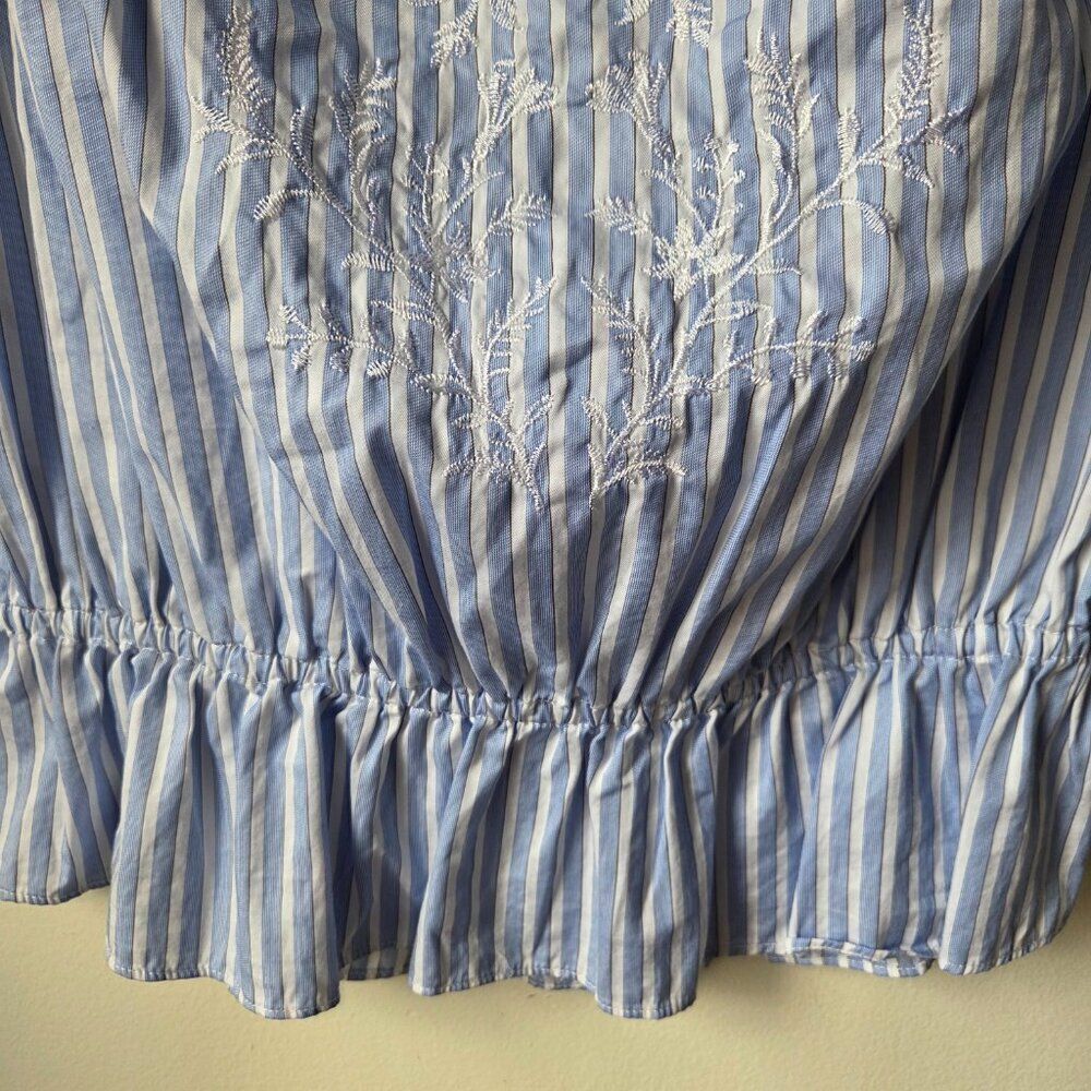 NWOT WHITE HOUSE BLACK MARKET STRIPED BOHO PEASANT EMBROIDERED COTTON TOP SIZE M - Picture 5 of 14